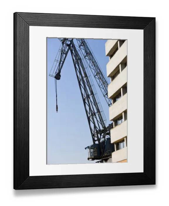 Framed Print : GERMANY, Nordrhein-Westfalen, Dusseldorf. Medienhafen Old port crane