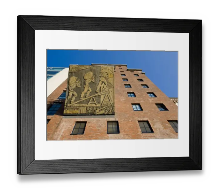 Framed Print : GERMANY, Nordrhein-Westfalen, Dusseldorf. Medienhafen, frieze of old port activity