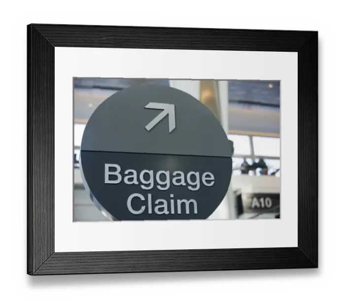 Framed Print : A round Baggage Claim sign at San Francisco International airport - San Francisco