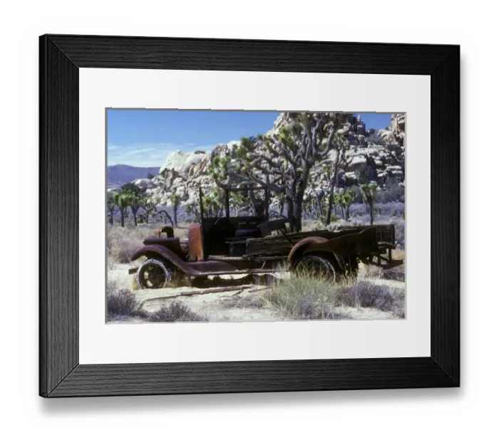 Framed Print : USA, California, Joshua Tree National Park, Old truck left behind in the harsh desert