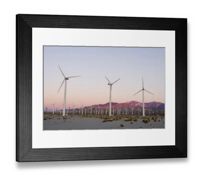 Framed Print : A wind farm in the San Gorgonio Mountain Pass in Palm Springs California USA