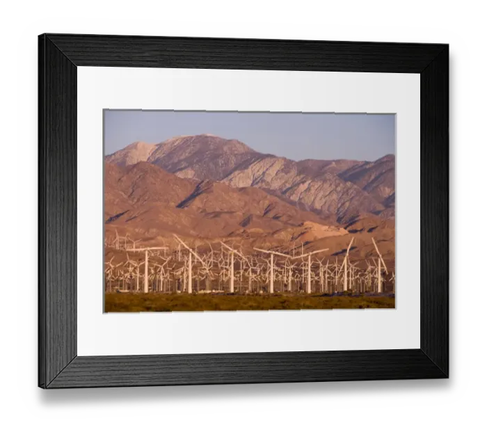 Framed Print : A wind farm in the San Gorgonio Mountain Pass in Palm Springs, California