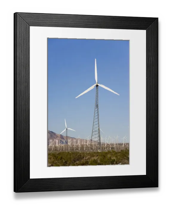 Framed Print : A wind farm in the San Gorgonio Mountain Pass in Palm Springs, California