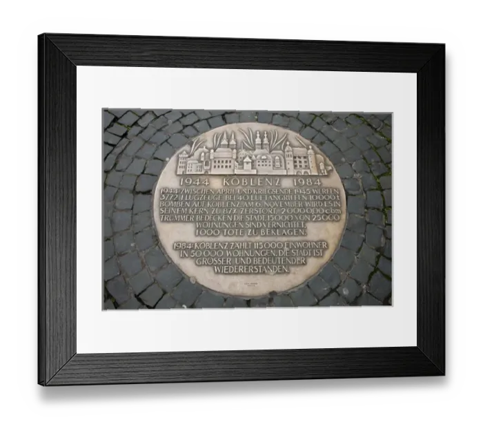 Framed Print : GERMANY, Rheinland-Pfaltz, Koblenz. 1944-1984 progress plaque in Old Town
