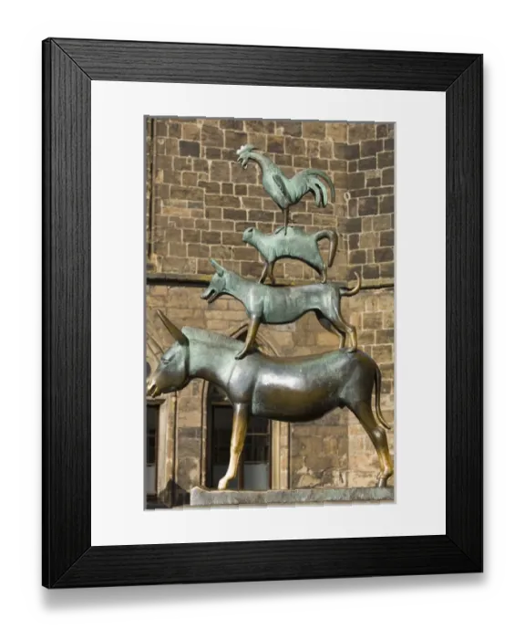Framed Print : GERMANY, State of Bremen, Bremen. Town Musicians of Bremen statue Framed Print : GERMANY, State of Bremen, Bremen. Town Musicians of Bremen statue