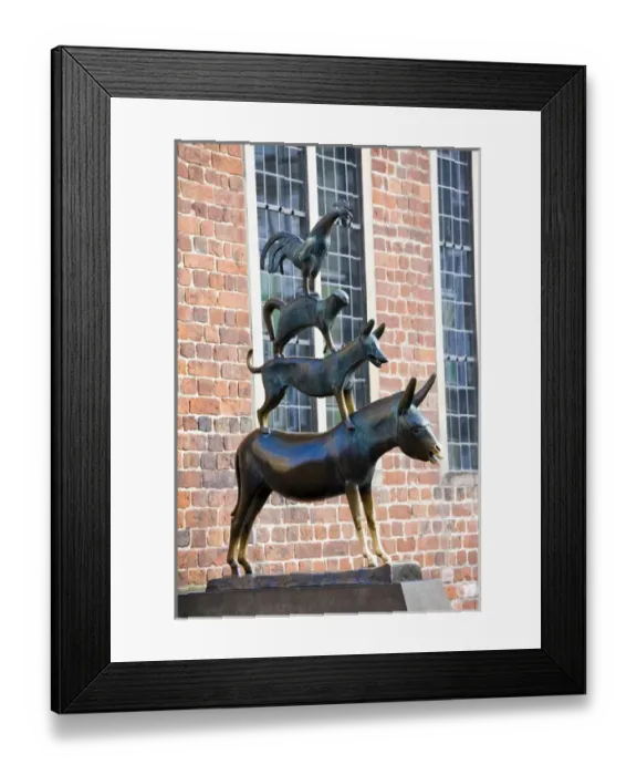 Framed Print : GERMANY, State of Bremen, Bremen. Town Musicians of Bremen statue Framed Print : GERMANY, State of Bremen, Bremen. Town Musicians of Bremen statue