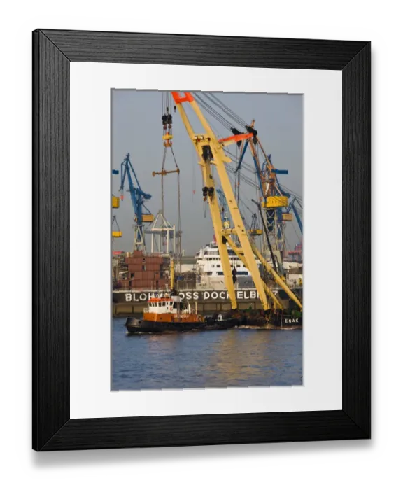 Framed Print : GERMANY, State of Hamburg, Hamburg. Elbe River shipyards