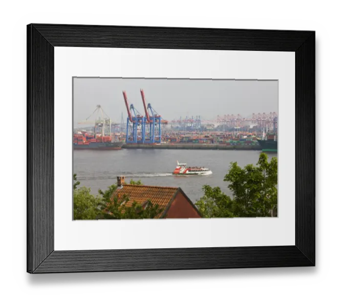 Framed Print : GERMANY, State of Hamburg, Hamburg. Othmarschen, view of the Elbe River port Framed Print : GERMANY, State of Hamburg, Hamburg. Othmarschen, view of the Elbe River port