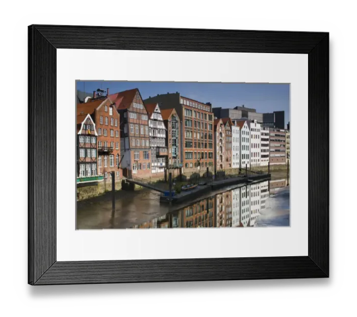 Framed Print : GERMANY, State of Hamburg, Hamburg. Nikolaifleet canal, warehouse buildings