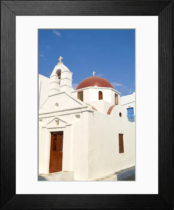 Framed Print : Beautiful white building church in beautiful island of Mykonos Greece Framed Print : Beautiful white building church in beautiful island of Mykonos Greece