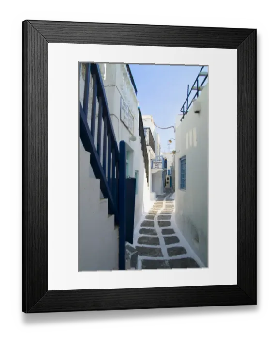 Framed Print : Beautiful scenic color of white buildings and downtown village of beautiful island Framed Print : Beautiful scenic color of white buildings and downtown village of beautiful island