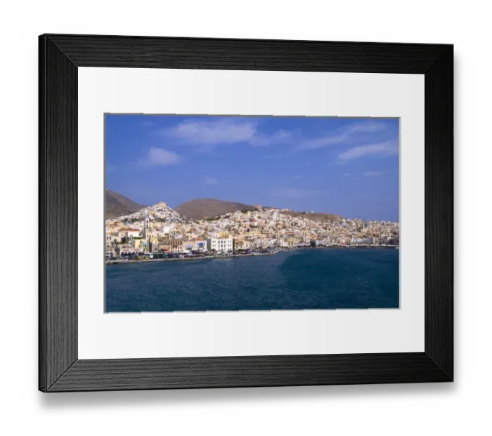 Framed Print : Beautiful Greek island of Siros Greece taken from ferry on water Framed Print : Beautiful Greek island of Siros Greece taken from ferry on water