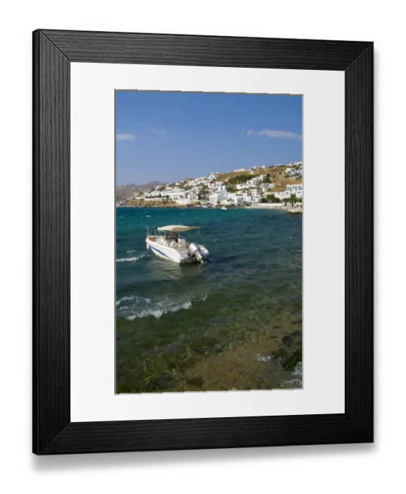 Framed Print : Beautiful scenic color of white buildings and downtown village of beautiful island