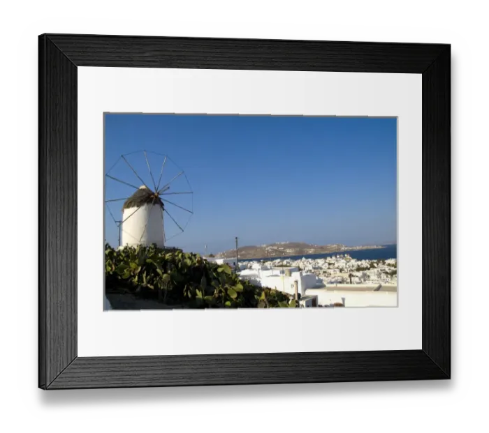 Framed Print : Beautiful island of Mykonos Greece central city from above with white buildings Framed Print : Beautiful island of Mykonos Greece central city from above with white buildings