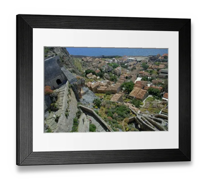 Framed Print : Europe, Greece, Peloponnese, Monemvasia (single entrance). Medieval zig-zag path Framed Print : Europe, Greece, Peloponnese, Monemvasia (single entrance). Medieval zig-zag path