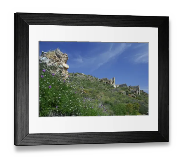 Framed Print : Europe, Greece, Peloponnese, Monemvasia (single entrance). Mountain top view of medieval Framed Print : Europe, Greece, Peloponnese, Monemvasia (single entrance). Mountain top view of medieval