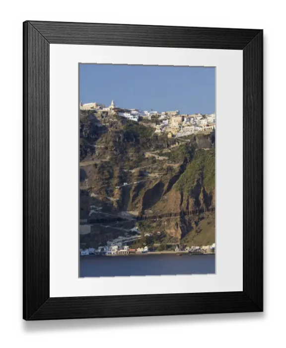 Framed Print : Greece, Cyclades, Island of Santorini (aka Thira). Zig-zag road to the capital city