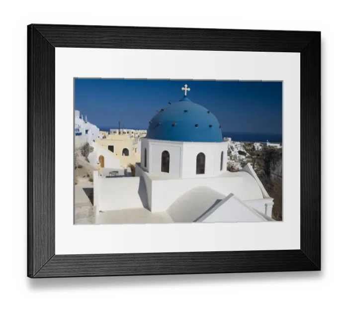 Framed Print : Greece and Greek Island of Santorini from the small town of Imerovigli with blue Framed Print : Greece and Greek Island of Santorini from the small town of Imerovigli with blue