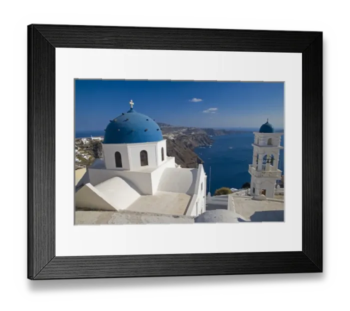 Framed Print : Greece and Greek Island of Santorini from the small town of Imerovigli with blue Framed Print : Greece and Greek Island of Santorini from the small town of Imerovigli with blue