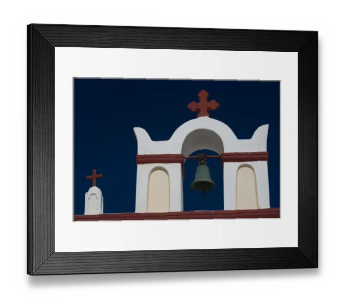 Framed Print : Greece and Greek Island of Santorini town of Oia with bell tower over looking Framed Print : Greece and Greek Island of Santorini town of Oia with bell tower over looking