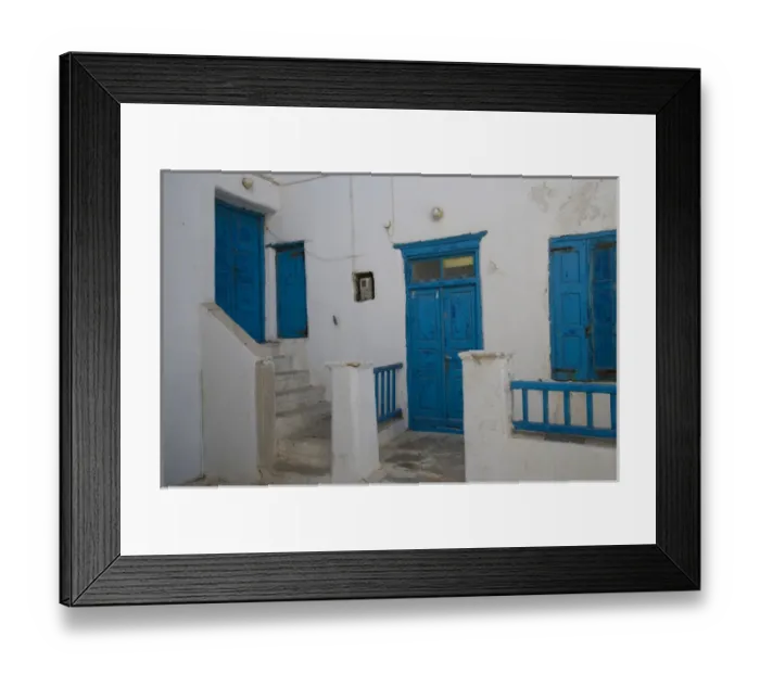 Framed Print : Greece and Greek Island of Mykonos and the harbor town of Hora and old white building