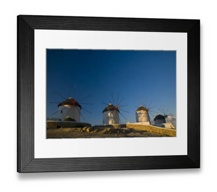 Framed Print : Greece and Greek Island of Mykonos and the harbor town of Hora with the famous windmills