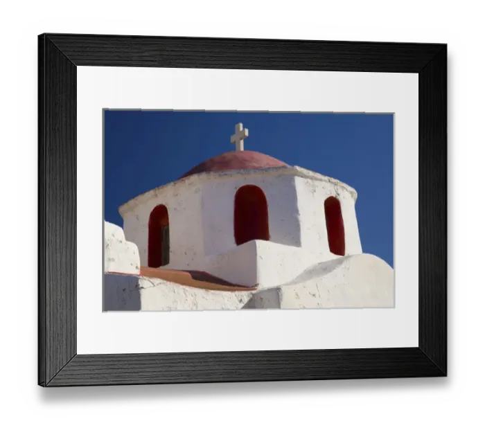 Framed Print : Greece and Greek Island of Mykonos and one of many chapels thoughout the entire island