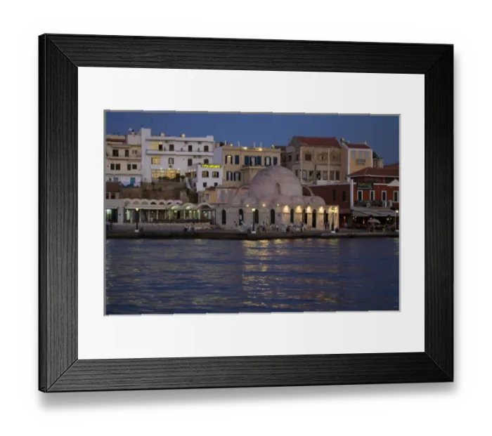 Framed Print : Greek Island of Crete and old town of Chania evening light along the old harbor Framed Print : Greek Island of Crete and old town of Chania evening light along the old harbor