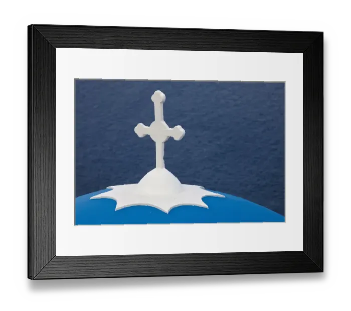 Framed Print : Europe, Greece, Greek Island, Santorini, Blue Dome, Church, White Cross, Firostefani Framed Print : Europe, Greece, Greek Island, Santorini, Blue Dome, Church, White Cross, Firostefani