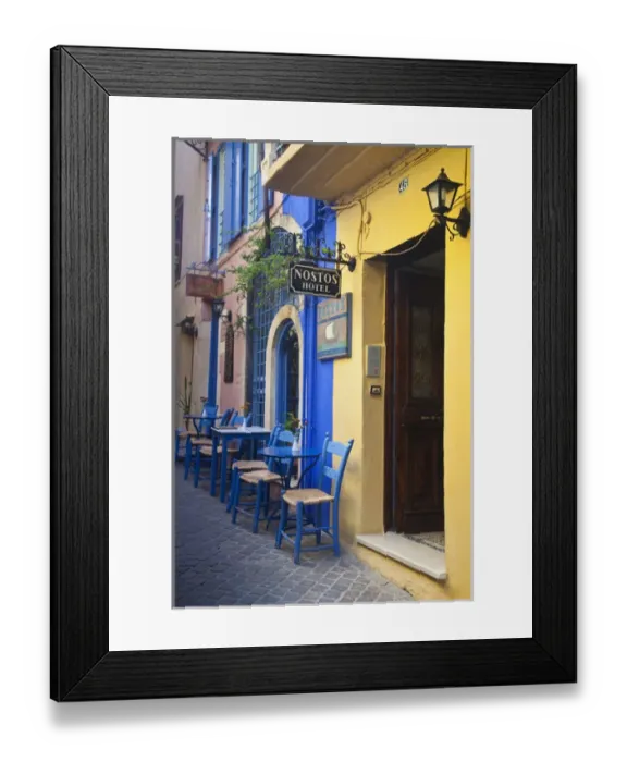 Framed Print : Europe, Greece, Greek Island, Crete, Chania old town, with doorways and small alley ways