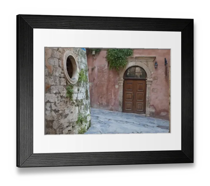 Framed Print : Europe, Greece, Greek Island, Crete, Chania old town, with doorways and small alley ways