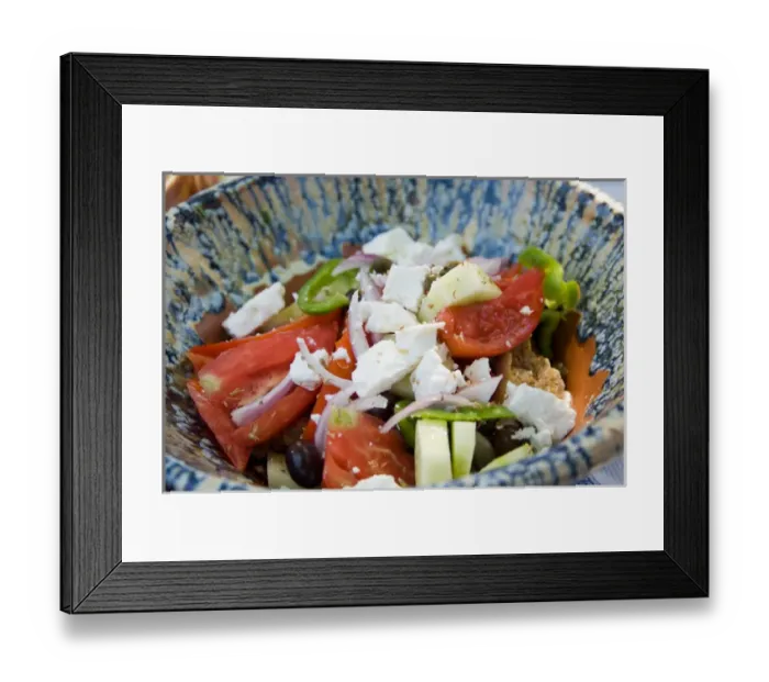 Framed Print : Greece, Dodecaneece Islands, Vlihadia. Paradise salad at Resturang Paradise in