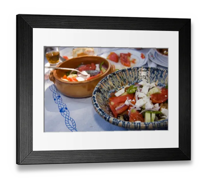 Framed Print : Greece, Dodecaneece Islands, Vlihadia. Paradise salad at Resturang Paradise in