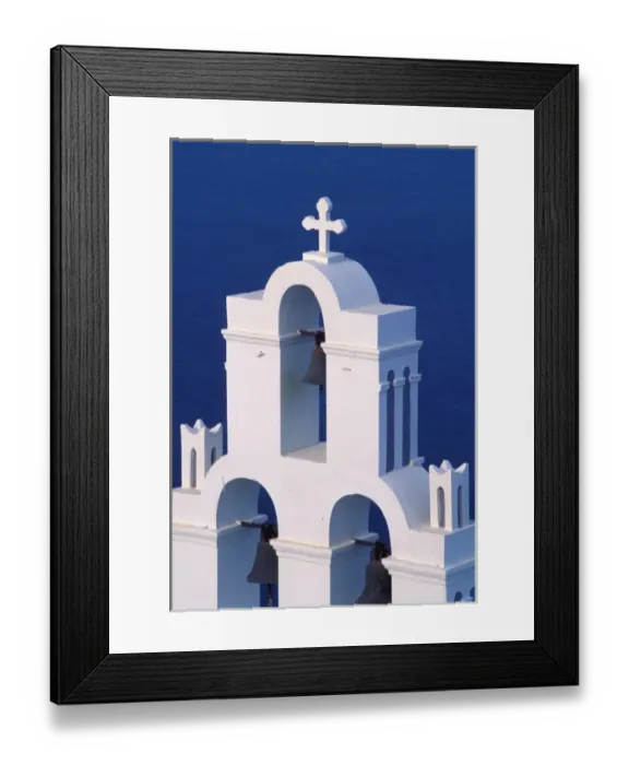 Framed Print : Europe, Greece, Santorini. Coastal bell towers Framed Print : Europe, Greece, Santorini. Coastal bell towers