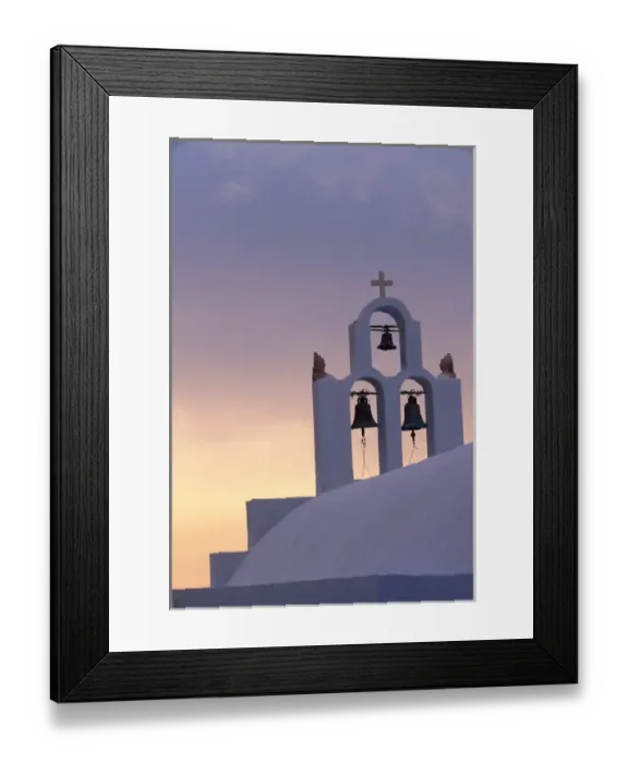Framed Print : Europe, Greece, Santorini. Belltower at sunrise