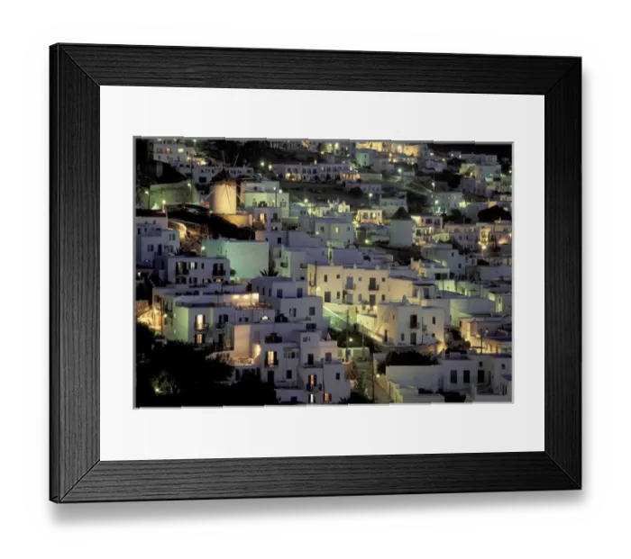 Framed Print : Europe, Greece, Cyclades Islands, Mykonos. Hilltop buildings at night Framed Print : Europe, Greece, Cyclades Islands, Mykonos. Hilltop buildings at night