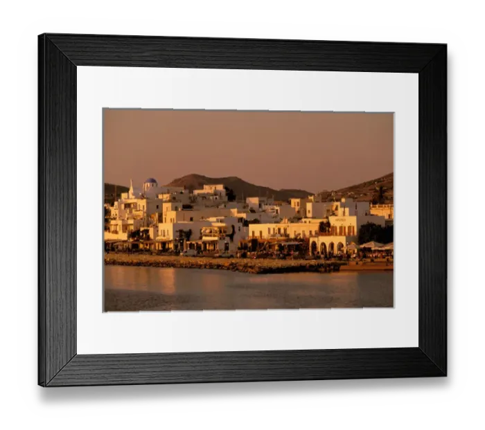 Framed Print : Europe, Greece, Cyclades Islands, Paros, Paros town. Dusk view of harbor front