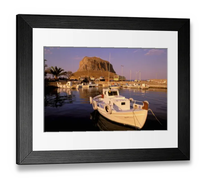Framed Print : Europe, Greece, Lakonia, Monemvasia. Harbor view and the Gibraltar of Greece Framed Print : Europe, Greece, Lakonia, Monemvasia. Harbor view and the Gibraltar of Greece