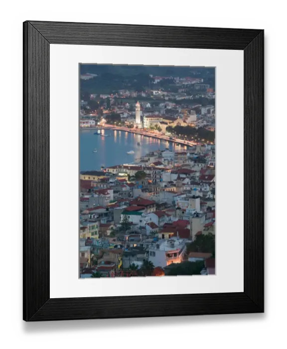 Framed Print : GREECE-Ionian Islands-ZAKYNTHOS-ZAKYNTHOS TOWN: Evening Town View from Venetian Kastro