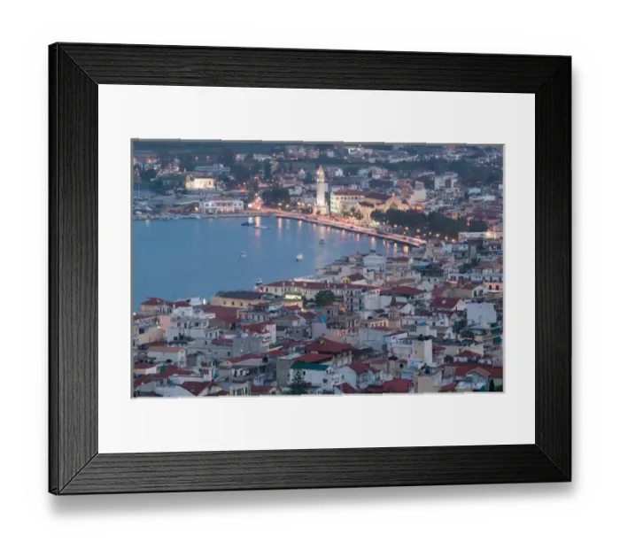 Framed Print : GREECE-Ionian Islands-ZAKYNTHOS: Evening Town View from Venetian Kastro Castle