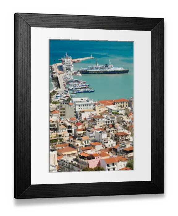 Framed Print : GREECE-Ionian Islands-ZAKYNTHOS-ZAKYNTHOS TOWN: Town and Port / Daytime Aerial Framed Print : GREECE-Ionian Islands-ZAKYNTHOS-ZAKYNTHOS TOWN: Town and Port / Daytime Aerial