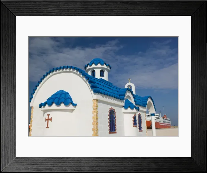 Framed Print : GREECE-Peloponnese-Kyllini: Port of Kyllini / Small Port Greek Orthodox Chapel Framed Print : GREECE-Peloponnese-Kyllini: Port of Kyllini / Small Port Greek Orthodox Chapel