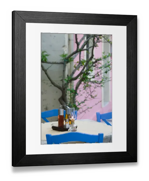 Framed Print : GREECE-Ionian Islands-KEFALONIA-Fiskardo: Yacht Harbor-Cafe Table Framed Print : GREECE-Ionian Islands-KEFALONIA-Fiskardo: Yacht Harbor-Cafe Table