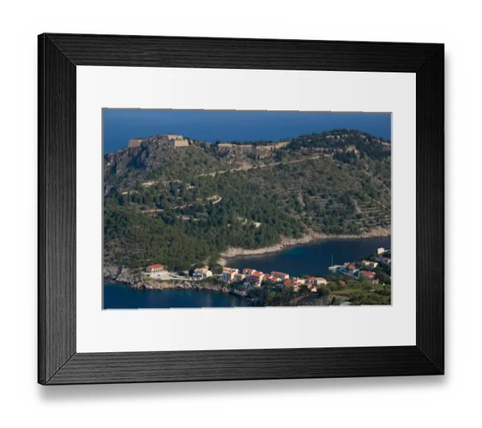 Framed Print : GREECE-Ionian Islands-KEFALONIA-Assos: Morning View of Assos and Venetian Castle