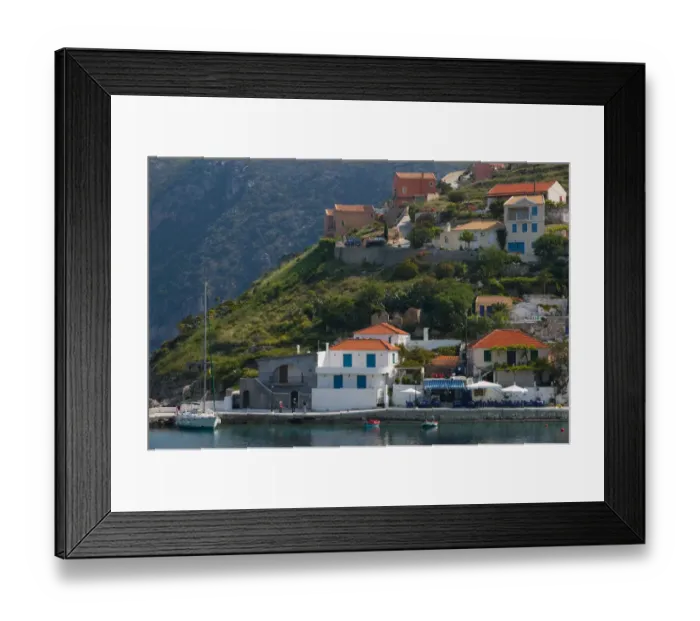 Framed Print : GREECE-Ionian Islands-KEFALONIA-Assos: Morning View of the Port Framed Print : GREECE-Ionian Islands-KEFALONIA-Assos: Morning View of the Port