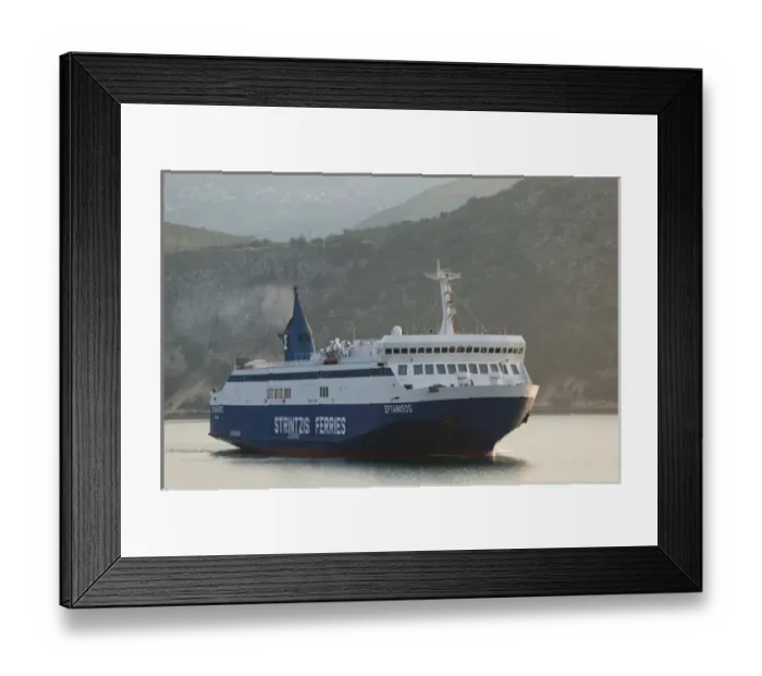 Framed Print : GREECE-Ionian Islands-KEFALONIA-Argostoli: Greek Island Ferry  /  Argostoli Bay