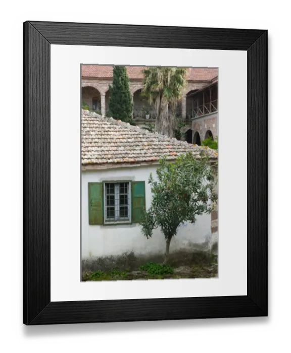 Framed Print : GREECE-Northeastern Aegean Islands-LESVOS (Mytilini)-Filia: Limonos Monastery- Courtyard Framed Print : GREECE-Northeastern Aegean Islands-LESVOS (Mytilini)-Filia: Limonos Monastery- Courtyard