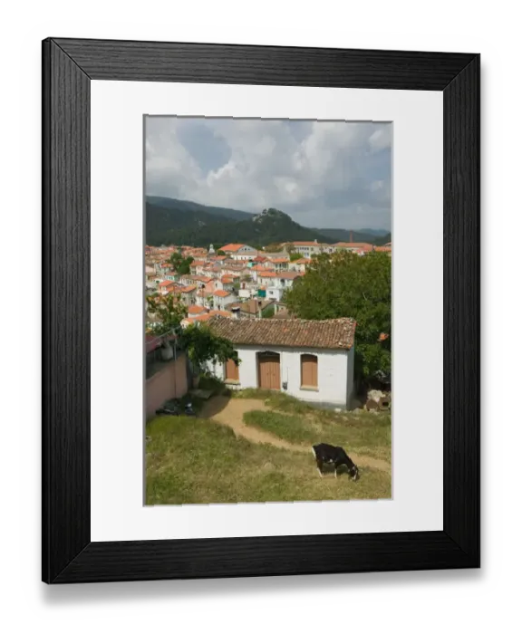 Framed Print : GREECE-Northeastern Aegean Islands-LESVOS (Mytilini)-Agiasos: Hillside Town View