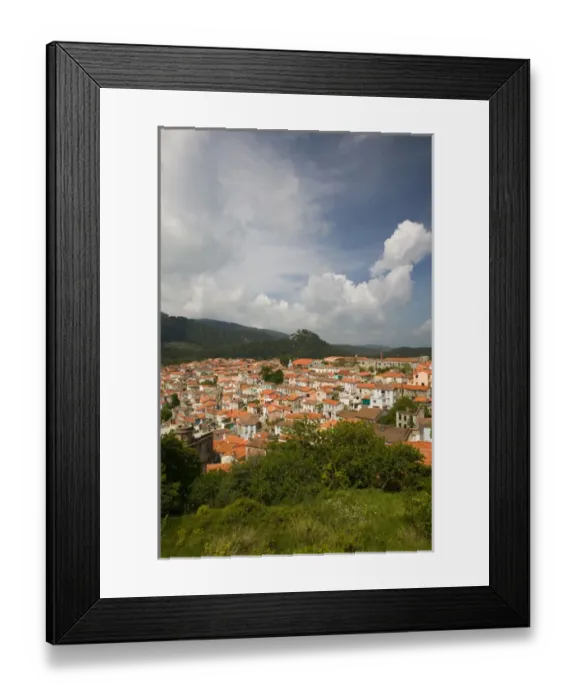Framed Print : GREECE-Northeastern Aegean Islands-LESVOS (Mytilini)-Agiasos: Hillside Town View
