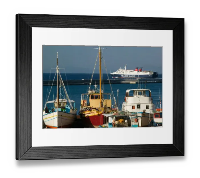 Framed Print : GREECE-Northeastern Aegean Islands-SAMOS-Karlovasi: Port View with Greek Island Ferry